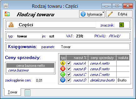 Podręcznik użytkownika Sage Symfonia Handel (Sprzedaż) 43 Dla towarów zdefiniowano następujące możliwości wyszukiwania: Towary wszystkie - Wybór ten udostępnia dane wszystkich towarów z bazy danych