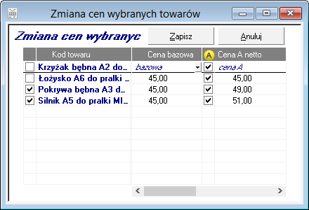 Podręcznik użytkownika Sage Symfonia Handel (Sprzedaż) 47 Zmiana cen W oknie operacji prezentowany jest pełny arkusz cen wybranych (zaznaczonych na liście) towarów.