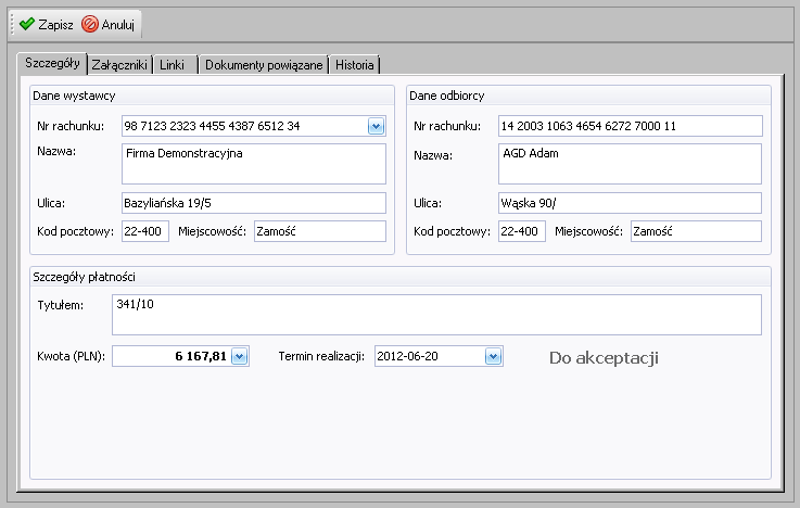 Podstawą do rejestracji dokumentów pieniężnych w programie Faktura są zatwierdzone operacje na rachunku bankowym. Program Symfonii importuje te operacje i na ich podstawie uzupełnia swoje kartoteki.