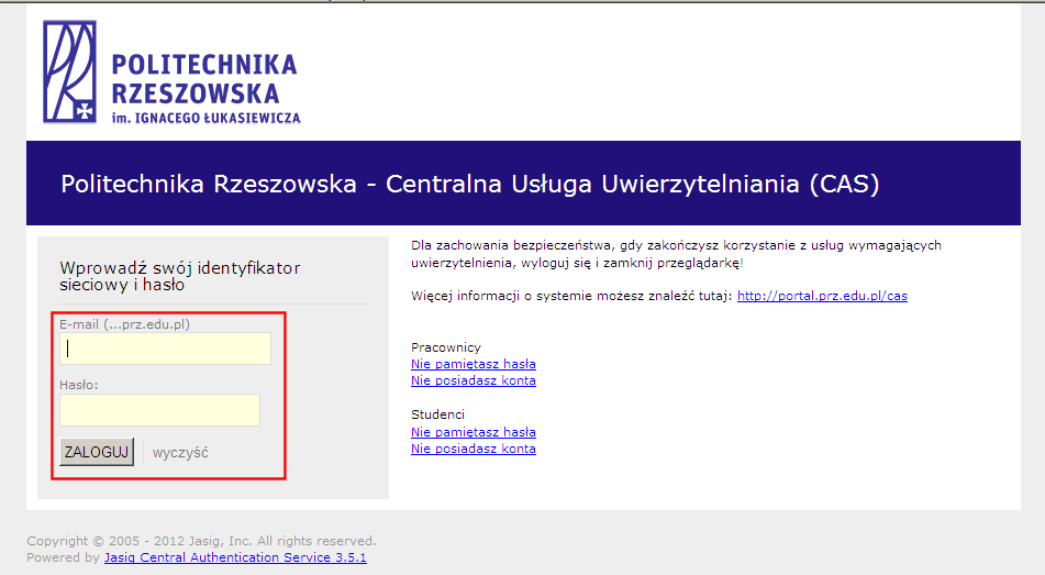 LOGOWANIE DO SYSTEMU 1. USOSweb widok ekranu logowania po kliknięciu na zakładce Dla studentów. Klikamy na link prowadzący do Centralnej Usługi Uwierzytelniania. 2.