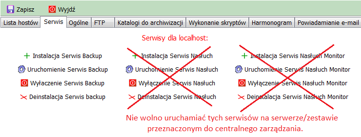 Log działania opcje pozwalające przeglądać logi działania (klienta i serwera) oraz zebraną bazę informacji w zakresie wolnego miejsca, 5.