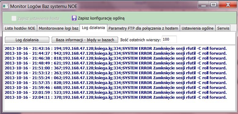 txt W programie została dodana opcja przeglądania logu oraz bazy informacji błędów w bazach: Przykładowa zawartość logu: ----------= *** =---------- Win Admin Servicce Monitor Unix Bazy Noe - usługa