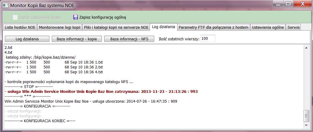 Logi z działania serwisu zapisywane są w podkatalogu logi w plikach: - log_monitor_u_kopie_baz_noe.