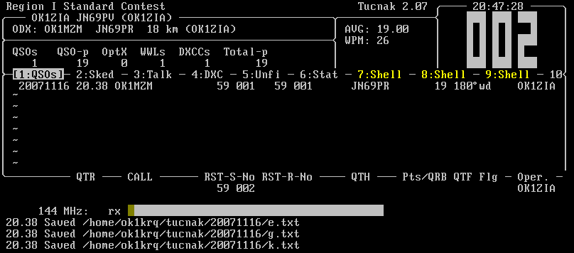 Wprowadź kolejne łączności Aby przygotować log do komisji zawodów naciśnij: <F10>->Contest->Export as EDI. Tą czynność należy powtórzyć dla poszczególnych pasm w którym startowaliśmy.