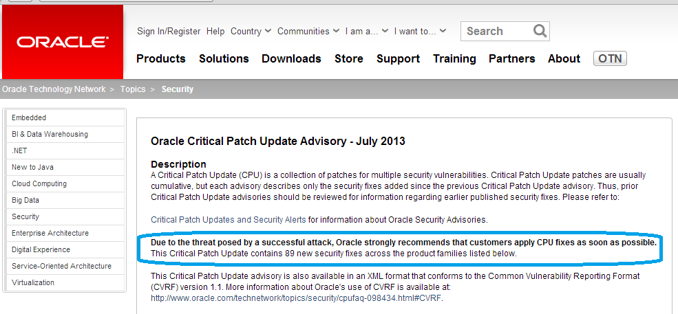 Firma Oracle co kwartał wypuszcza patche CPU (Critical Patch Update) i PSU (Patchset Updates).