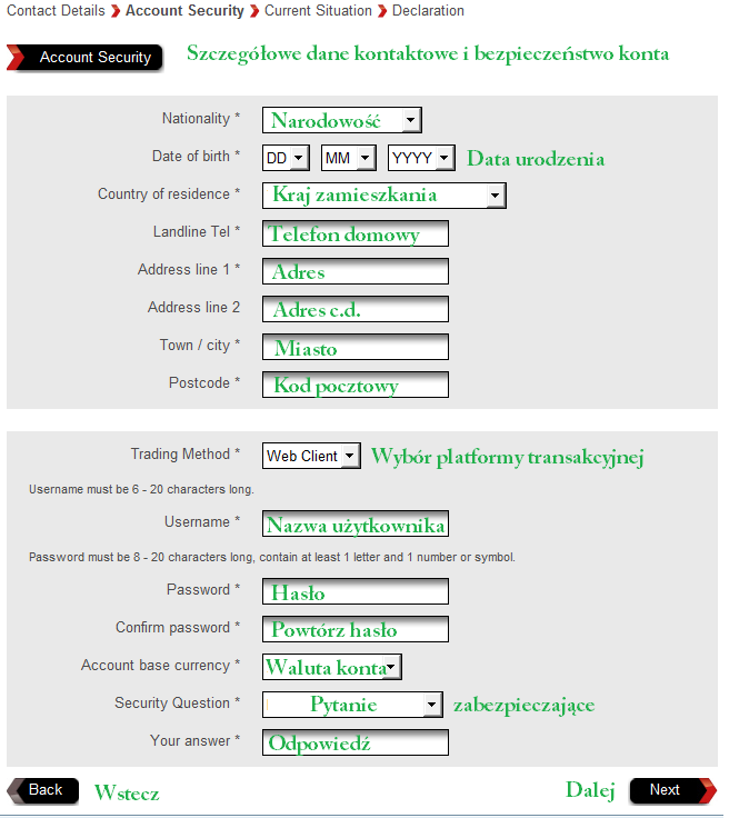Strona 2 Szczegółowe dane kontaktowe i bezpieczeństwo konta Druga strona dotyczy szczegółowych danych