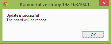 10. Prawidłowe zakończenie aktualizacji ODU zostanie potwierdzone komunikatem: Po kliknięciu