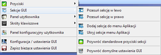 Rys. 8 Menu pomocnicze związane z sekcjami GUI Przyciski W programie KAMELEON.ERP przyciski odpowiadają za uruchamianie konkretnych funkcji aplikacji.