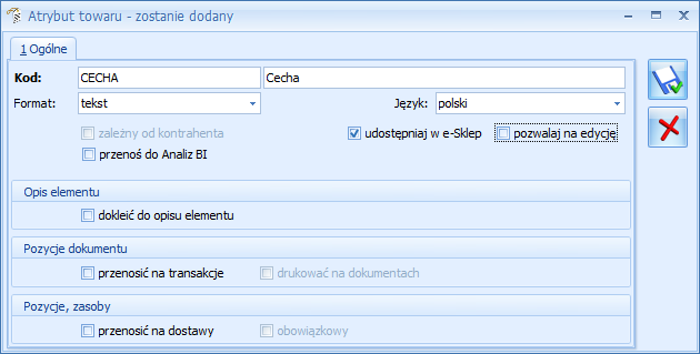 4.4 Współpraca z Comarch ERP e-sklep 4.4.1 Nowości w Comarch ERP e-sklep 1. Edycja wartości atrybutu. Na karcie atrybutu towaru dodano parametr pozwalaj na edycję dla formatu: tekst, liczba, data.