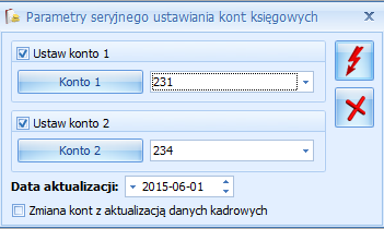 Operacje seryjne Rys. Konto 2 na formularzu pracownika/właściciela Pod listą pracowników/właścicieli dodana została operacja seryjna: Ustaw konto księgowe.