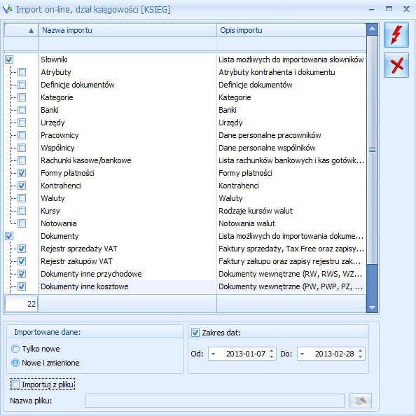 12. Biuro rachunkowe importuje do programu Comarch ERP Optima: a.