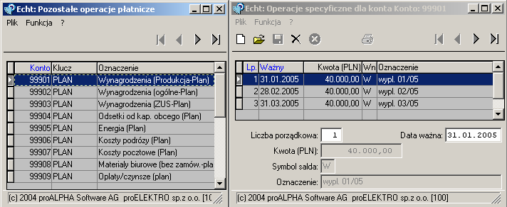 72 planowanych na podstawie danych z roku poprzedniego. Automatyczne planowanie wymaga odpowiedniej definicji kont księgowych w danych podstawowych poprzez aktywowanie pola Płynność.