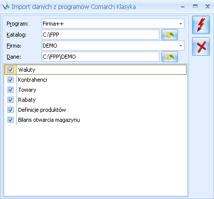 przenoszone są wszystkie typy rabatów występujące w bazach FPP z wyjątkiem rabatów typu cenowego (ustalona sztywno cena niższa od ceny zapisanej na karcie towaru) w systemie Comarch ERP Optima