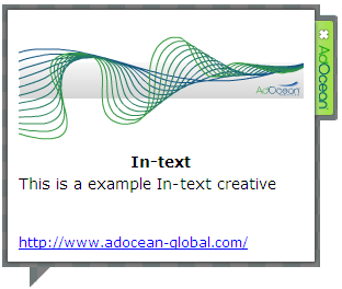 AdOcean In-text Frma reklamwa w pstaci dymka reklamweg wyświetlaneg p najechaniu na wybrane słw w tekście.