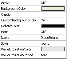 Diode Ustawienia konfiguracyjne kontrolki Active Parametr Wartość kontrolka wyłączona BackgroundColor Caption CustomBackgroundColor kolor tła opis kontrolki kontrolka włączona ustawienie tła
