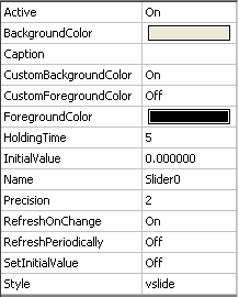 Slider Ustawienia konfiguracyjne kontrolki Active Parametr BackgroundColor