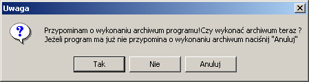 - comiesięcznie (konkretnego dnia miesiąca, w określony dzień tygodnia) Dostępne pod: Administracja bazy / Administracja przypominania o archiwizacji.