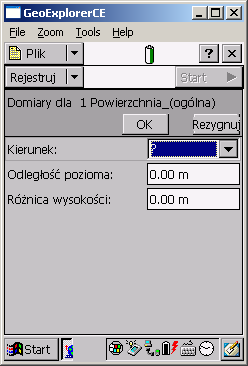 W polu Azymut wprowadzamy azymut, pod jakim znajduje się punkt niedostępny z aktualnego położenia odbiornika GPS. W polu Odległość pozioma wprowadzamy odległość poziomą do obiektu niedostępnego.