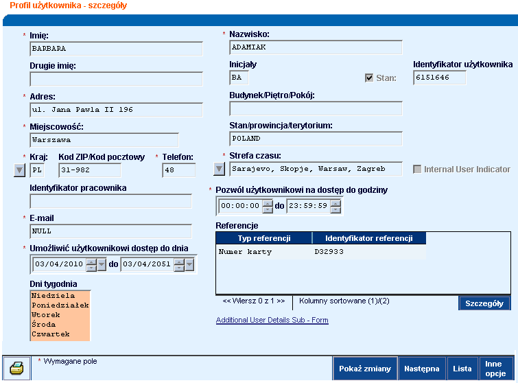 Zostanie wyświetlone okno zawierające dane o