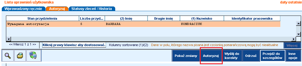 W celu potwierdzenia autoryzacji wybierz Zatwierdź.