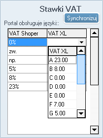 W celu zachowania ustawień w jednej z pięciu sekcji należy kliknąć Synchronizacja wariantów w sekcji API Shoper. 4.1. Magazyny Na liście znajdują się wszystkie magazyny z Comarch ERP XL.