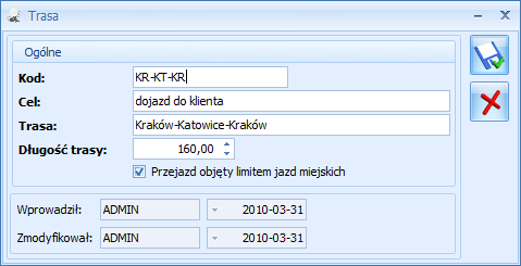 9.3 Lista tras Rys. 74 Lista tras Program umożliwia wprowadzenie listy tras przejazdów, dla których można określić trasę przejazdu, jej długość i cel wyjazdu.
