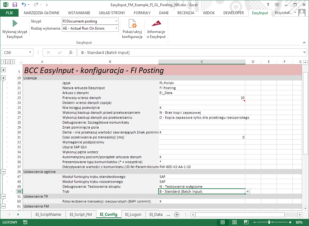 Przegląd EasyInput Dodatkowe ustawienia konfiguracyjne