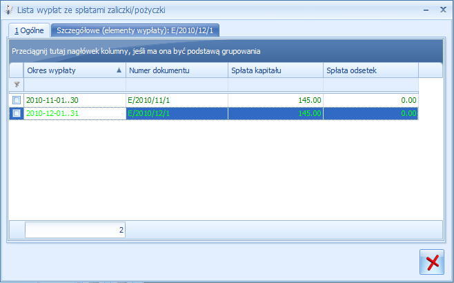 Podręcznik Użytkownika systemu Comarch OPT!MA Str. 193 I rata: 1200*10%/12+600*10%/12+5 = 10+5+3= 18.00 II rata: 0.00 Odsetki łączne: 18.00zł Przykład Udzielono pożyczki na kwotę 2.