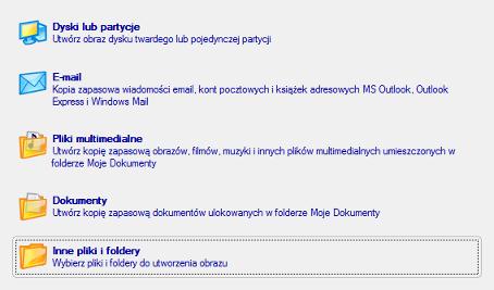 21 4. Na stronie Czego utworzyć kopię zapasową, wybierz Dyski lub partycje, aby utworzyć kopię zapasową opartą na sektorach całego systemu lub pojedynczych