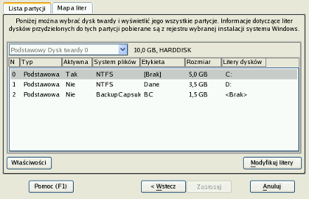 Windows. 8. Z listy rozwijalnej na następnej stronie wybierz dysk twardy, a później żądaną partycję.