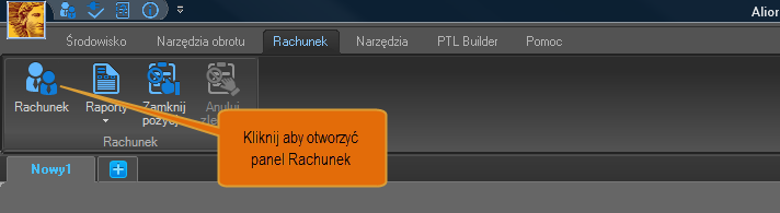 Obecnie platforma AliorTrader ma otwarty jeden pusty pulpit. Trader może stworzyć maksymalnie cztery tego typu pulpity by dostosować platformę do własnych potrzeb.