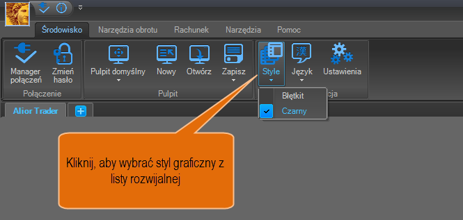 3. Język Platforma Alior Trader daje możliwość zmiany języka używanego w pracy z programem. Dostępne są dwa języki: polski i angielski.