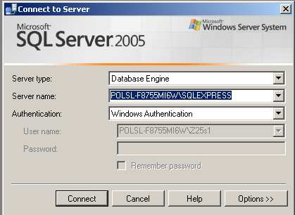 Instrukcja do przedmiotu Bazy danych laboratorium (zajęcia 1) 2 Polecenie 1.2: W menu Start otwórz Programy (All Programs) Microsoft SQL Server 2005 SQL Server Management Studio Express.