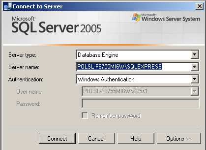 Instrukcja do przedmiotu Bazy danych laboratorium (zajęcia 1) 2 Polecenie 1.2: W menu Start otwórz Programy (All Programs) Microsoft SQL Server 2005 SQL Server Management Studio Express.