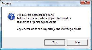System wyświetli ekran z informacją o macierzystej jednostce samorządu i importowanej jednostce organizacyjnej (rys. 43) Rysunek 43.