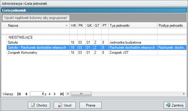 4.5.1. Dodawanie jednostki W celu zaimportowania listy jednostek należy kliknąć na kategorię Jednostki znajdującą się na drzewku Administracja w lewym oknie.