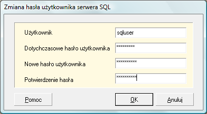 Rysunek 117. Okno dialogowe: Zmiana hasła użytkownika serwera SQL 5.