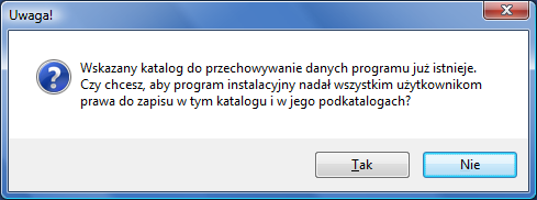 Rysunek 4. Okno instalatora: Lokalizacja danych programu Rysunek 5. Okno instalatora: Nadanie praw do zapisu wszystkim użytkownikom 5.