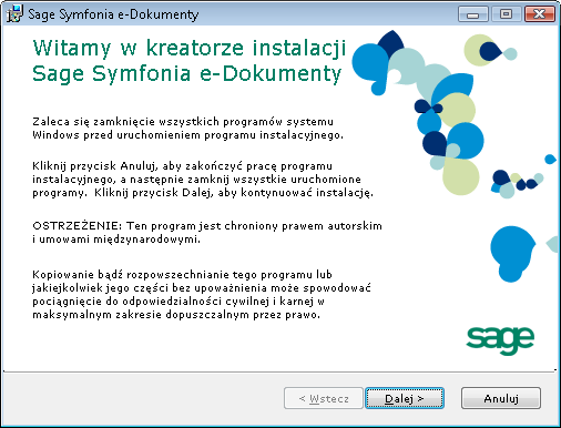 Instalacja programu Sage Symfonia e-dokumenty 8 Rys. 15 Strona Symfonia MySQL zainstalowano pomyślnie.