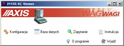 Program INTER RC Viewer Główne okno programu W głównym oknie programu znajdują się następujące przyciski: Konfiguracja ustawienia programu i bazy danych, Baza danych przeglądanie i edycja danych