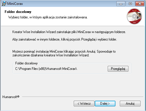 3. Następnie po pojawieniu się ekranu powitalnego pojawi się okno, na którym należy zaakceptowad warunki licencji humansoft