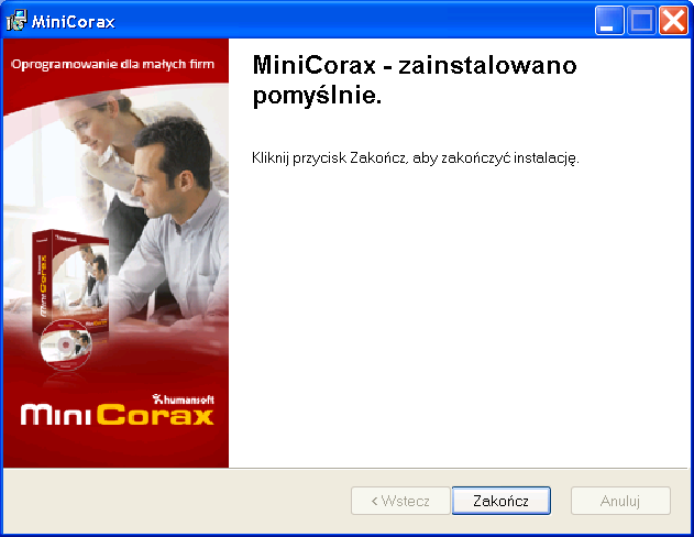 11. Następnie instalator informuje o prawidłowo zakooczonym procesie instalacji.