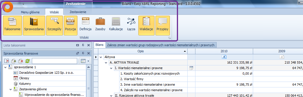 Powoduje uruchomienie procesu importu taksonomii z serwera. Dla wersji podstawowej programu import odbywa się automatycznie. Powoduje uruchomienie procesu utworzenia pustego sprawozdania.