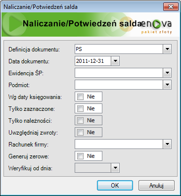 Parametry, które ustawiamy w opcjach przed wydrukiem dokumentów. Potwierdzenia salda Wezwania do zapłaty Uwzględniaj tylko należności i wpłaty, Uwzględniaj zwroty. Szczegółowe. Potwierdzenia sald Rys.