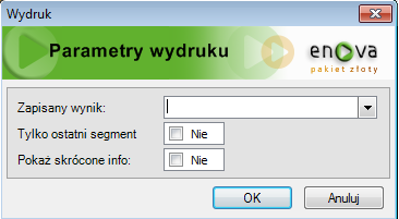 Rys. 196 Parametry wydruku zestawienia Zapisany wynik umożliwia wydrukowanie zapisanego wyniku obliczenia. Tylko ostatni segment po zaznaczeniu drukowany jest tylko ostatni segment numeracji.