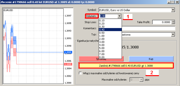 Częściowe zamykanie pozycji Procedura jak w przypadku zamykania pozycji. 1.