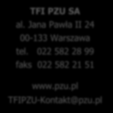 Nota prawna TFI PZU SA al. Jana Pawła II 24 00-133 Warszawa tel. 022 582 28 99 faks 022 582 21 51 www.pzu.pl TFIPZU-Kontakt@pzu.