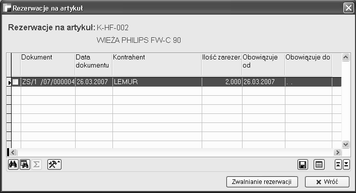 Operacje dla formularza Zamówień na sprzedaż Kontrola ilościowa opcja dostępna, jeżeli w definicji dokumentów, w opcji Kontrola ilościowa jest wybrane TAK, dokument jest bez rezerwacji oraz posiada