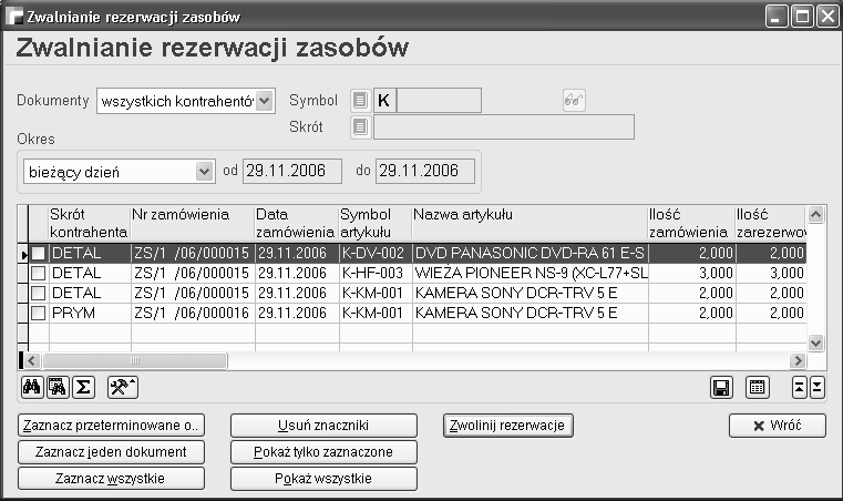 9. Zwalnianie rezerwacji Opcja ta służy do zwalniania przeterminowanych rezerwacji.