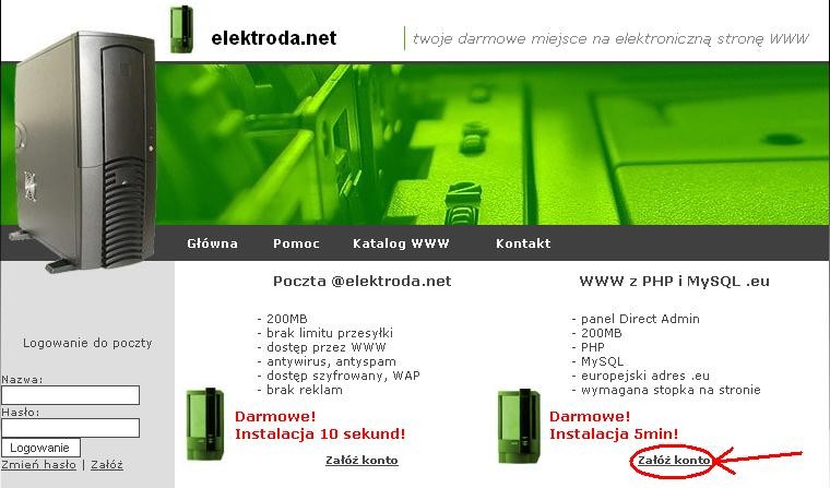 I. Zakładanie konta Wejdż na stronę http://www.elektroda.net i kliknij Załóż konto w sekcji WWW z PHP i MySQL.eu (rys.1.
